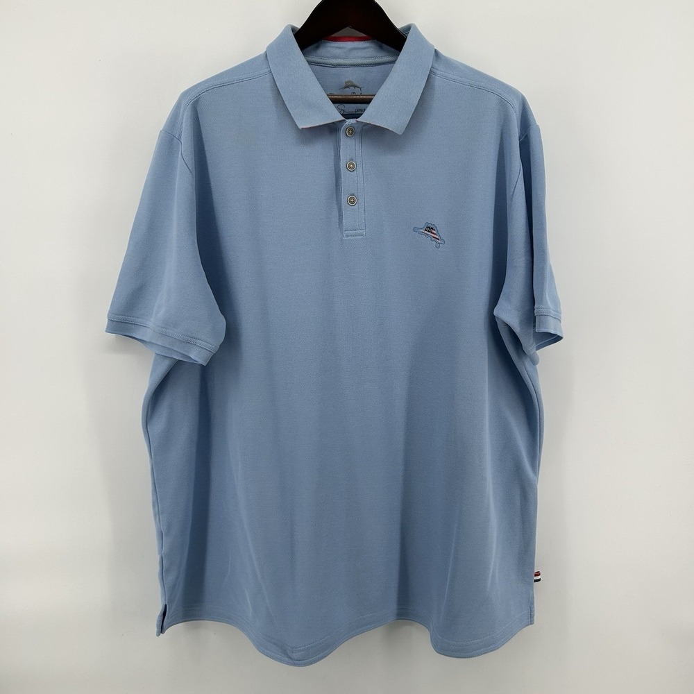 Tommy Bahama Emfielder Polo Mens 3XL Baby Blue Patriotic Marlin Supima Blend
